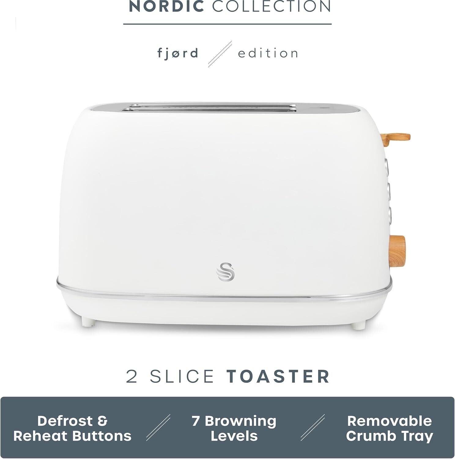 Swan Fjord Kettle & 2 Slice Toaster Kitchen Set (White) - Vibe Home