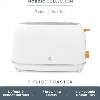 Swan Fjord Kettle & 2 Slice Toaster Kitchen Set (White) - Vibe Home