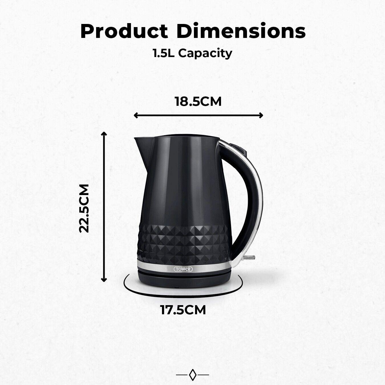 Tower Solitaire Kettle, 2 Slice Toaster, Bread Bin & Canisters Kitchen Set (Black) - Vibe Home