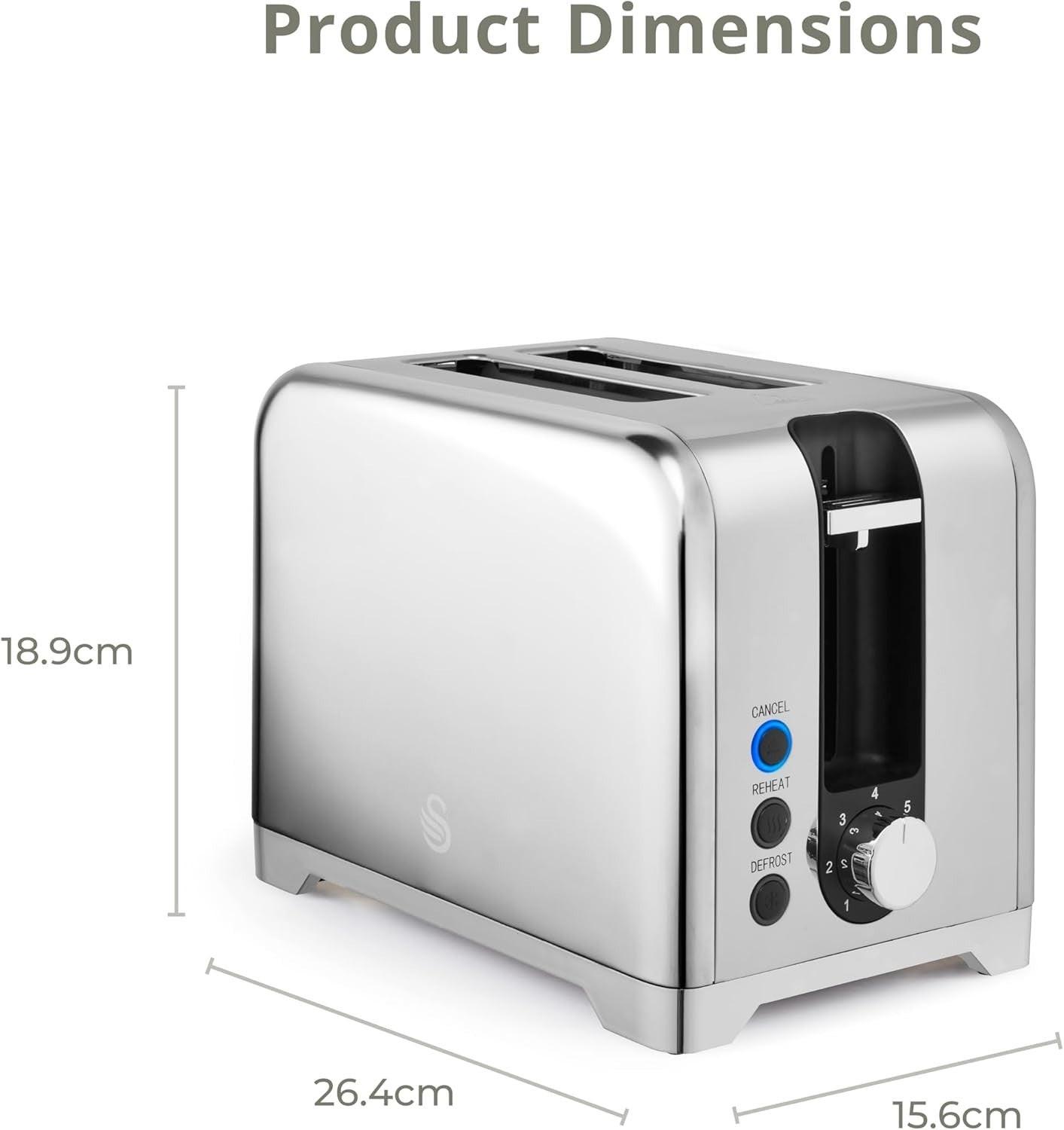 Swan Solace Kettle & 2 Slice Toaster Kitchen Set Silver (Stainless Steel) - Vibe Home