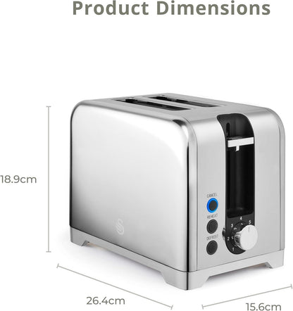 Swan Solace Kettle & 2 Slice Toaster Kitchen Set Silver (Stainless Steel) - Vibe Home