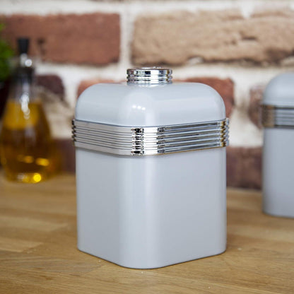 Swan Retro Pyramid Kettle, 4 Slice Toaster, Bread Bin, Canisters Kitchen Set (Grey) - Vibe Home
