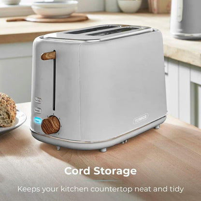 Tower Scandi Kettle, 2 Slice Toaster, Bread Bin, Canisters & Biscuit Barrel Kitchen Set (Dove Grey) - Vibe Home