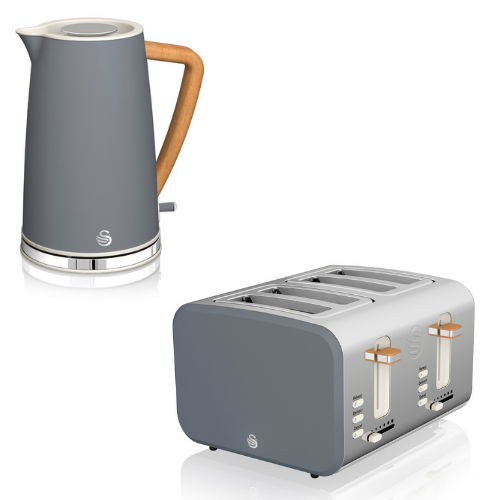 Swan Nordic Kettle & 4 Slice Toaster Kitchen Set (Grey) - Vibe Home