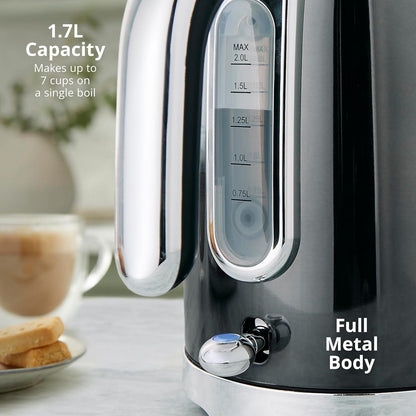 Swan Solace Kettle & 2 Slice Toaster Kitchen Set Grey (Graphite) - Vibe Home