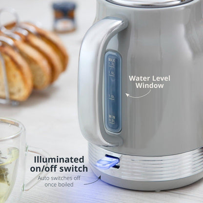 Swan Retro Jug Kettle, 4 Slice Toaster, Bread Bin & Canisters Kitchen Set (Grey) - Vibe Home