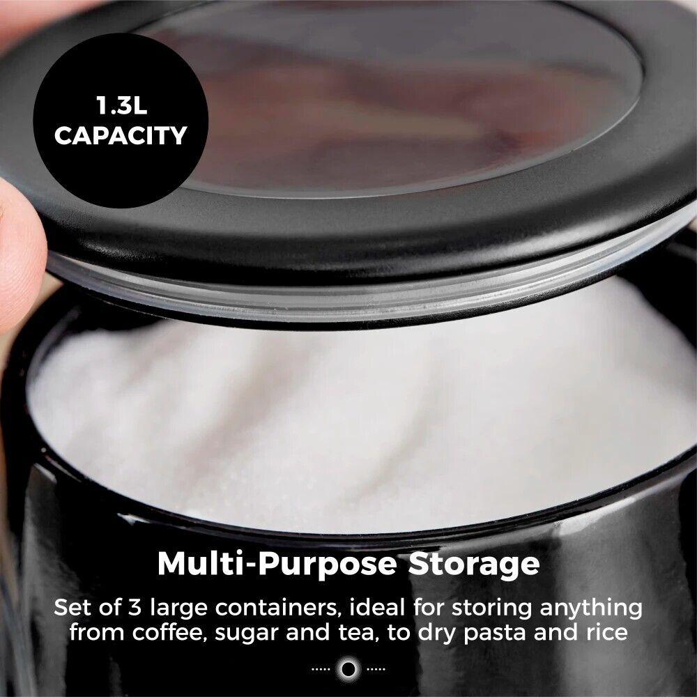 Tower Sonar Bread Bin & Canister Kitchen Storage Set (Black) - Vibe Home