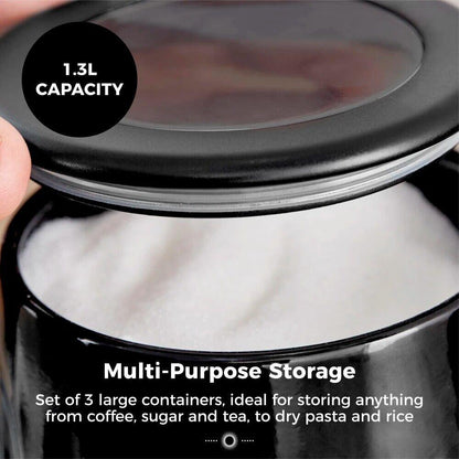 Tower Sonar Bread Bin & Canister Kitchen Storage Set (Black) - Vibe Home