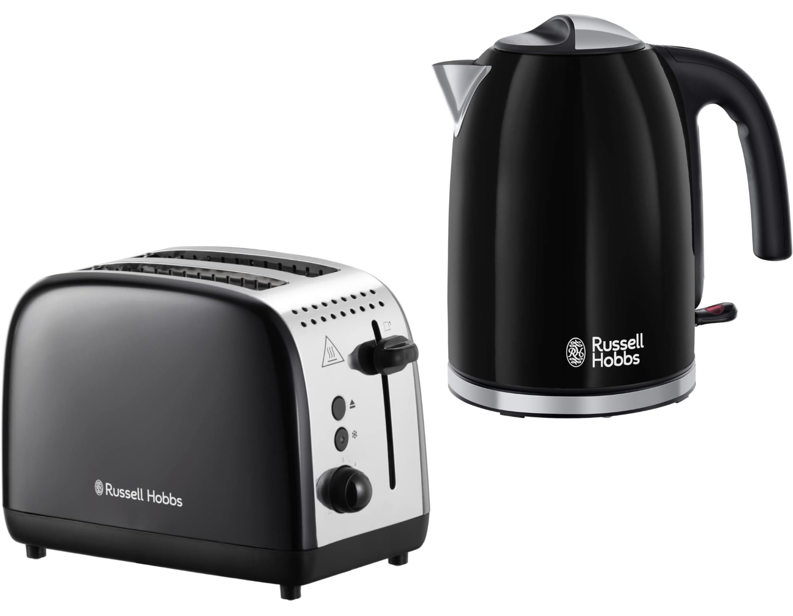 Russell Hobbs Colours Jug Kettle & 2 Slice Toaster Kitchen Set (Black) - Vibe Home