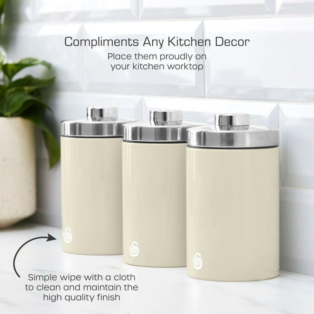 Swan Townhouse Kettle, 2 Slice Toaster, Bread Bin, Canisters Kitchen Set (Cream) - Vibe Home