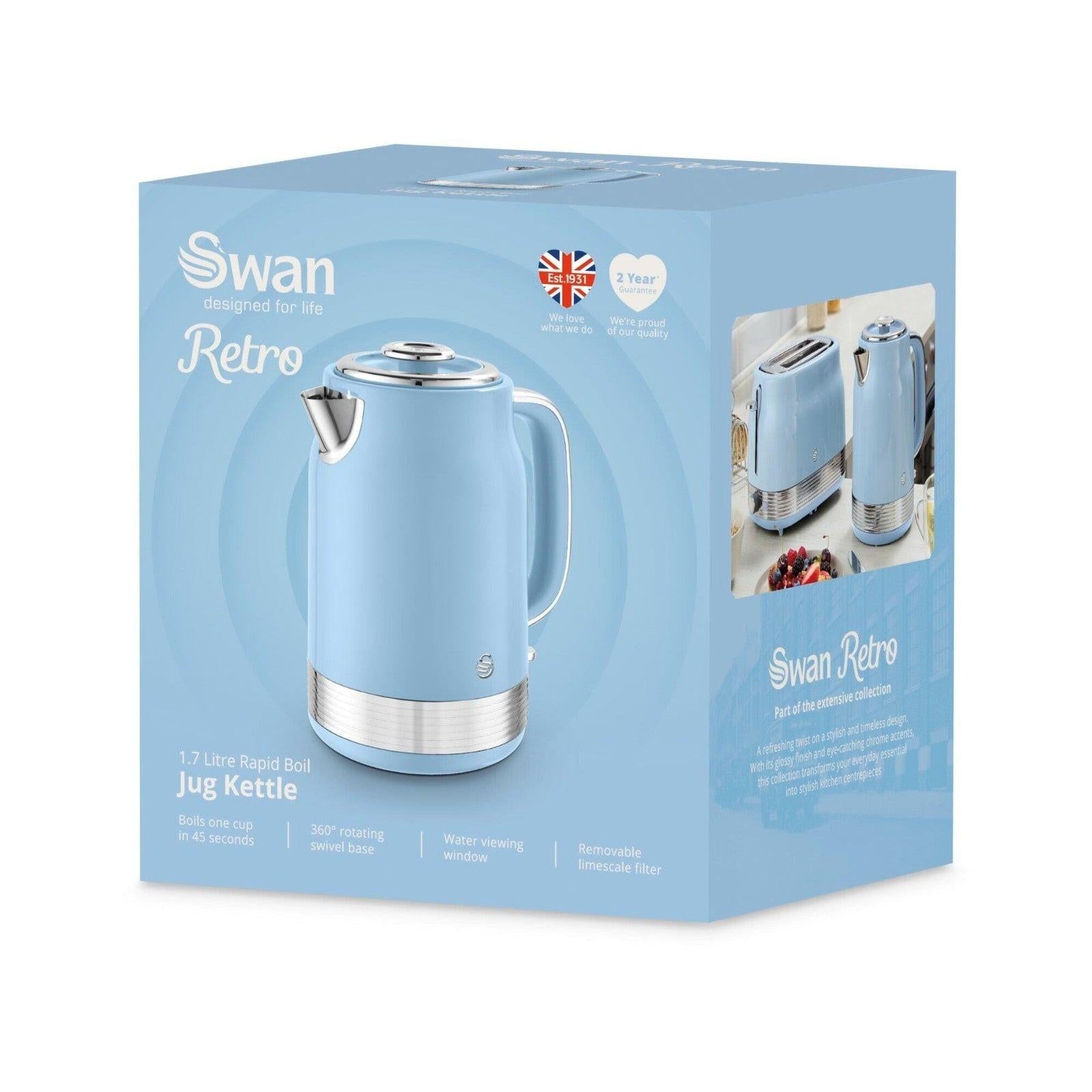 Swan Retro Jug Kettle & 2 Slice Toaster Kitchen Set (Blue) - Vibe Home