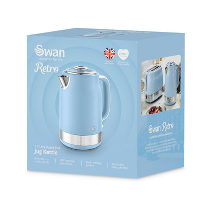 Swan Retro Jug Kettle & 2 Slice Toaster Kitchen Set (Blue) - Vibe Home