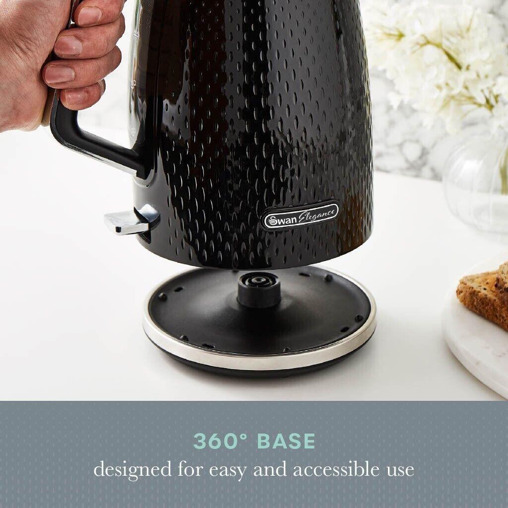 Swan Elegance Kettle & 4 Slice Toaster Kitchen Set (Black) - Vibe Home