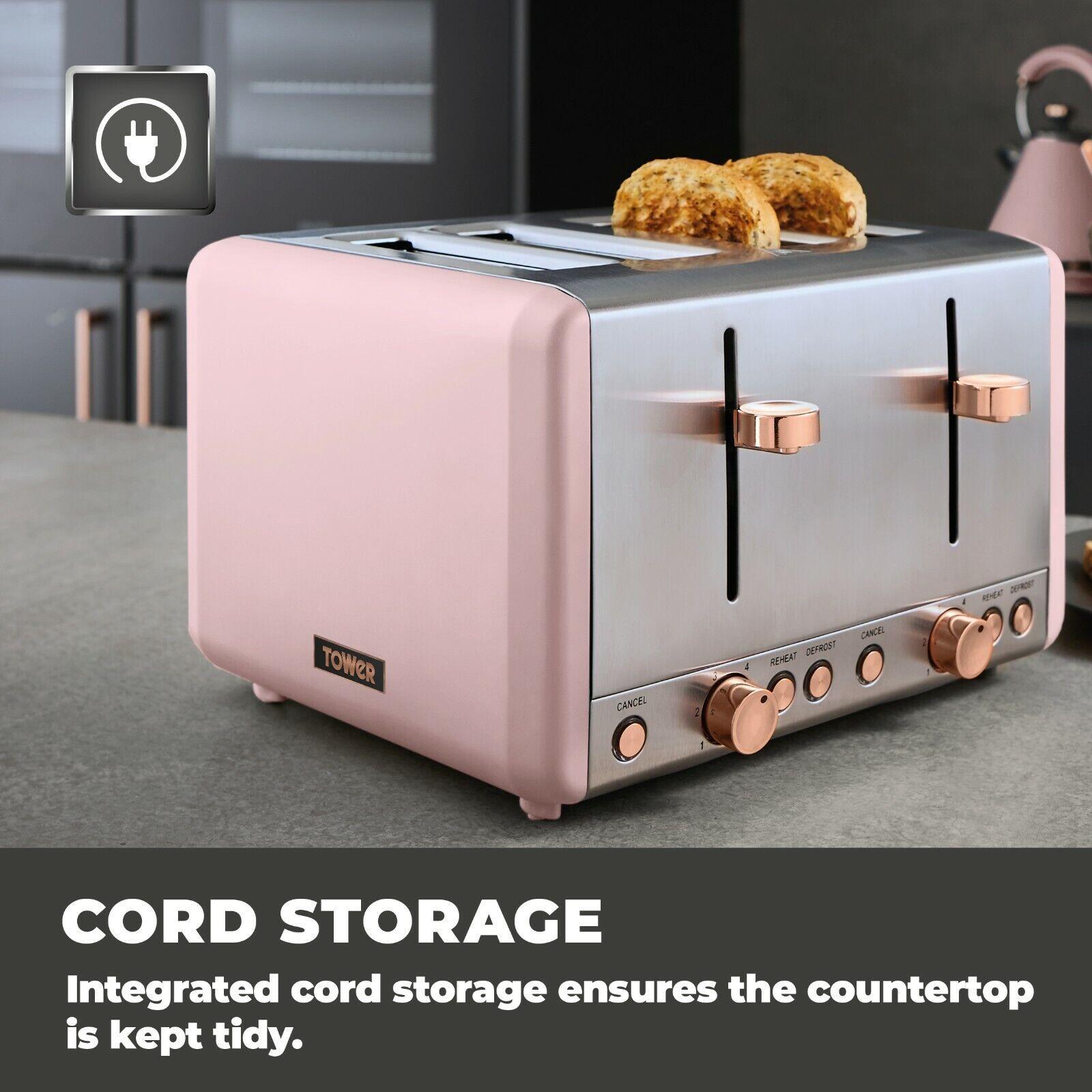 Tower Cavaletto Jug Kettle & 4 Slice Toaster Kitchen Set (Pink) - Vibe Home