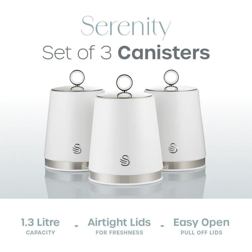 Swan Serenity Kettle, 4 Slice Toaster, Bread Bin & Canisters Kitchen Set (White) - Vibe Home