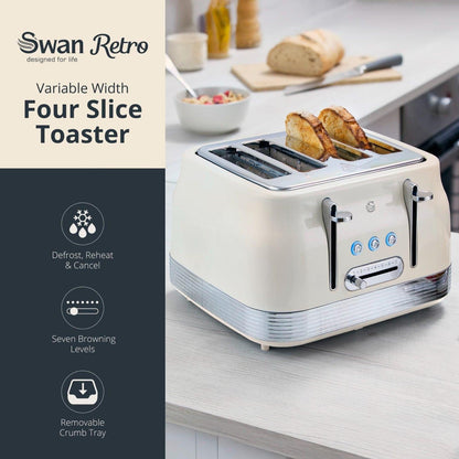 Swan Retro Pyramid Kettle & 4 Slice Toaster Kitchen Set (Cream) - Vibe Home