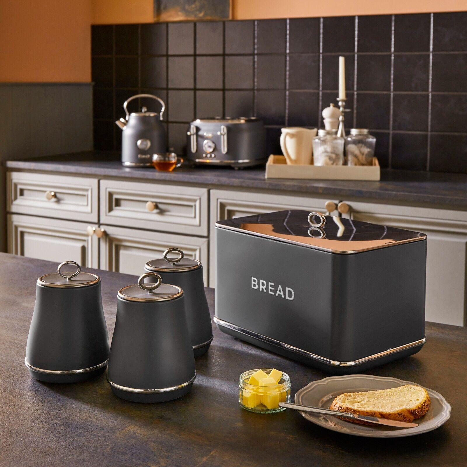 Tower Renaissance Bread Bin & Canisters Kitchen Storage Set (Grey) - Vibe Home