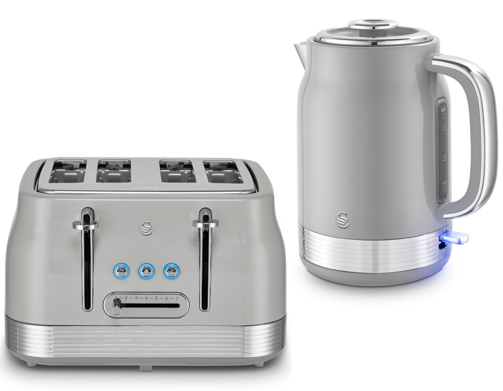 Swan Retro Jug Kettle & 4 Slice Toaster Kitchen Set (Grey) - Vibe Home