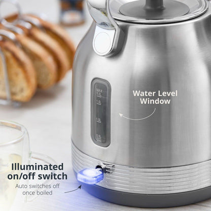 Swan Retro Pyramid Kettle & 4 Slice Toaster Kitchen Set (Stainless Steel) - Vibe Home