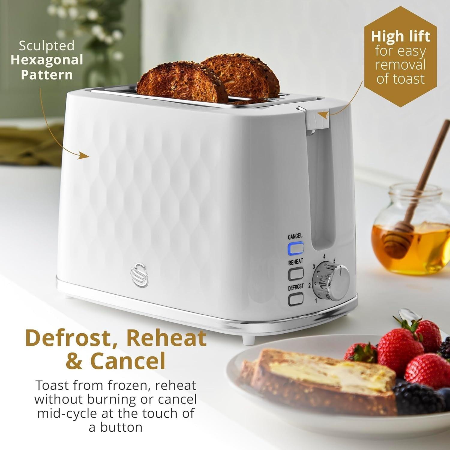 Swan Hexton Kettle & 2 Slice Toaster Kitchen Set (White) - Vibe Home