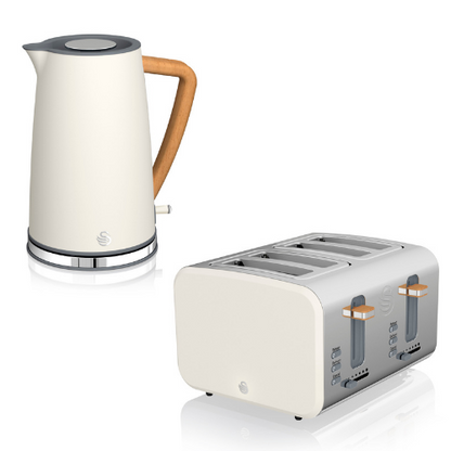 Swan Nordic Kettle & 4 Slice Toaster Kitchen Set (White) - Vibe Home