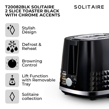 Tower Solitaire Kettle, 2 Slice Toaster, Bread Bin & Canisters Kitchen Set (Black) - Vibe Home