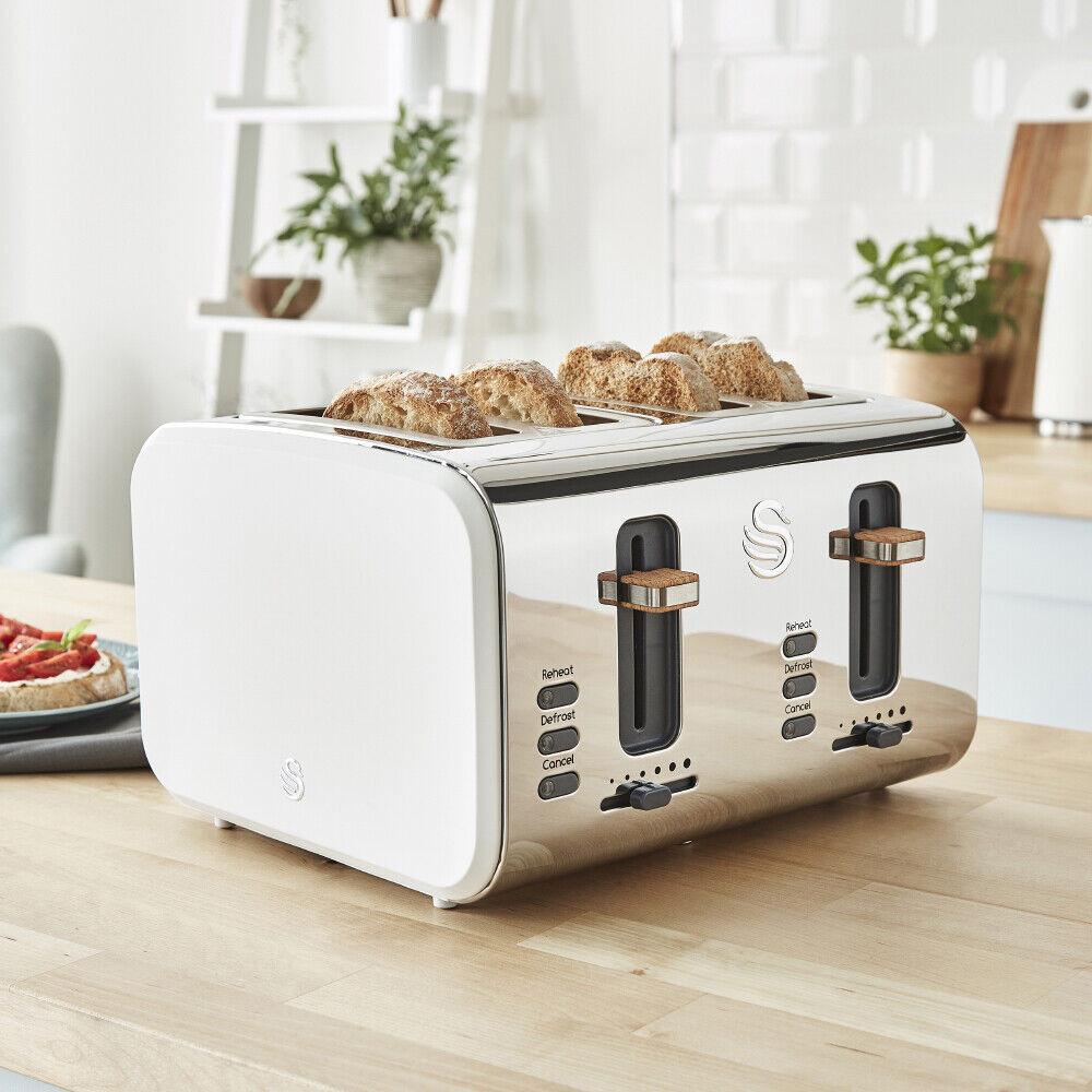 Swan Nordic Kettle & 4 Slice Toaster Kitchen Set (White) - Vibe Home
