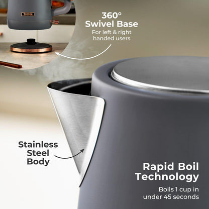 Tower Cavaletto Jug Kettle, 2 Slice Toaster & Canisters Kitchen Set (Grey) - Vibe Home