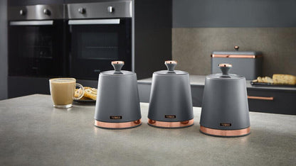 Tower Cavaletto Pyramid Kettle, 2 Slice Toaster & Canisters Kitchen Set (Grey) - Vibe Home
