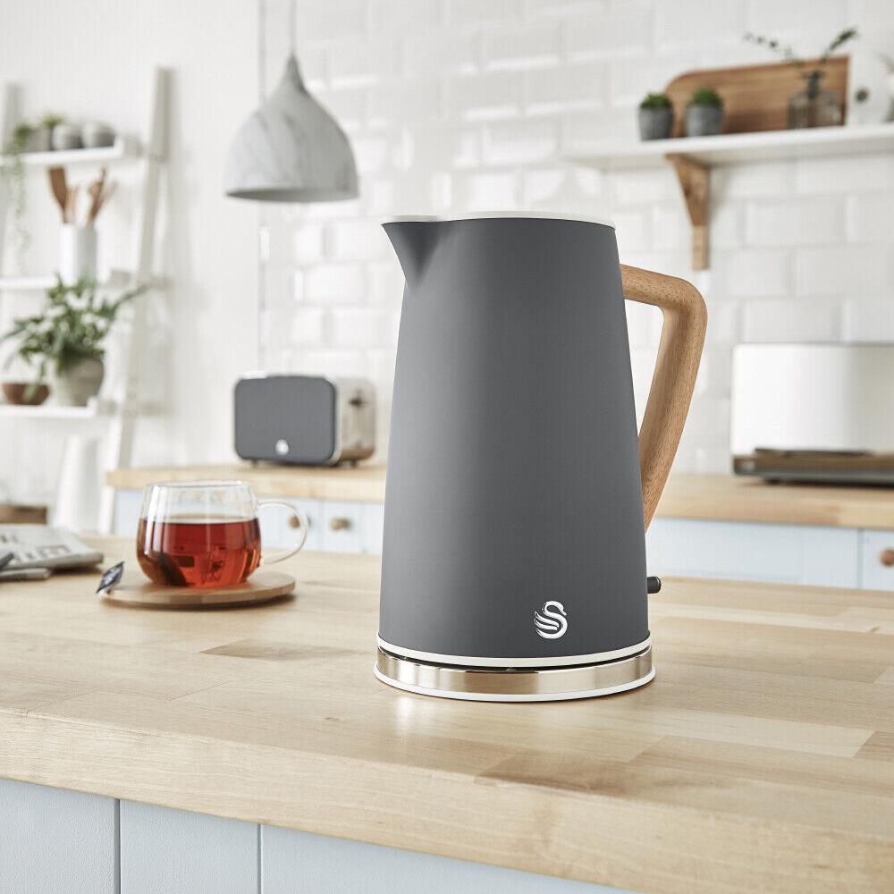 Swan Nordic Kettle & 4 Slice Toaster Kitchen Set (Grey) - Vibe Home