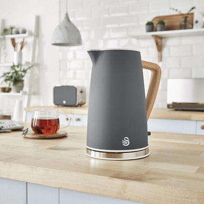 Swan Nordic Kettle & 4 Slice Toaster Kitchen Set (Grey) - Vibe Home
