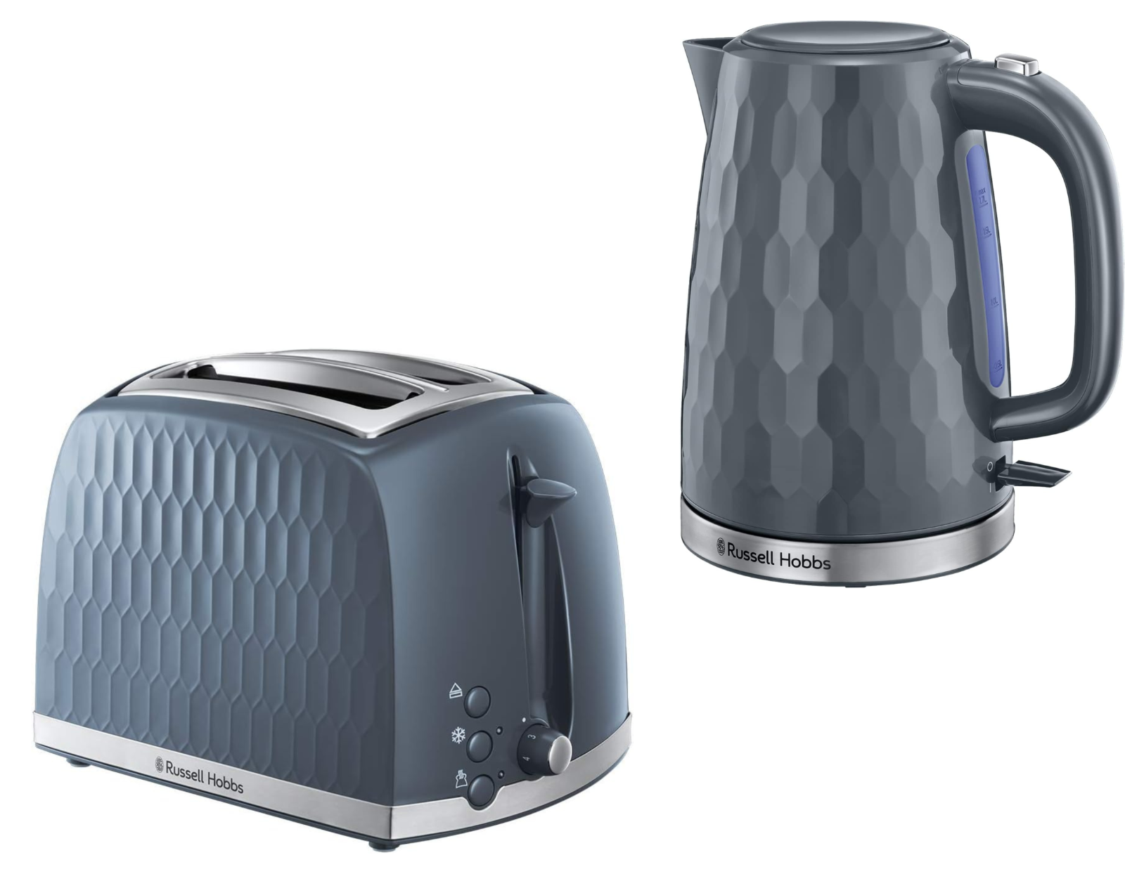 Russell Hobbs Honeycomb Kettle & 2 Slice Toaster Kitchen Set (Grey) - Vibe Home