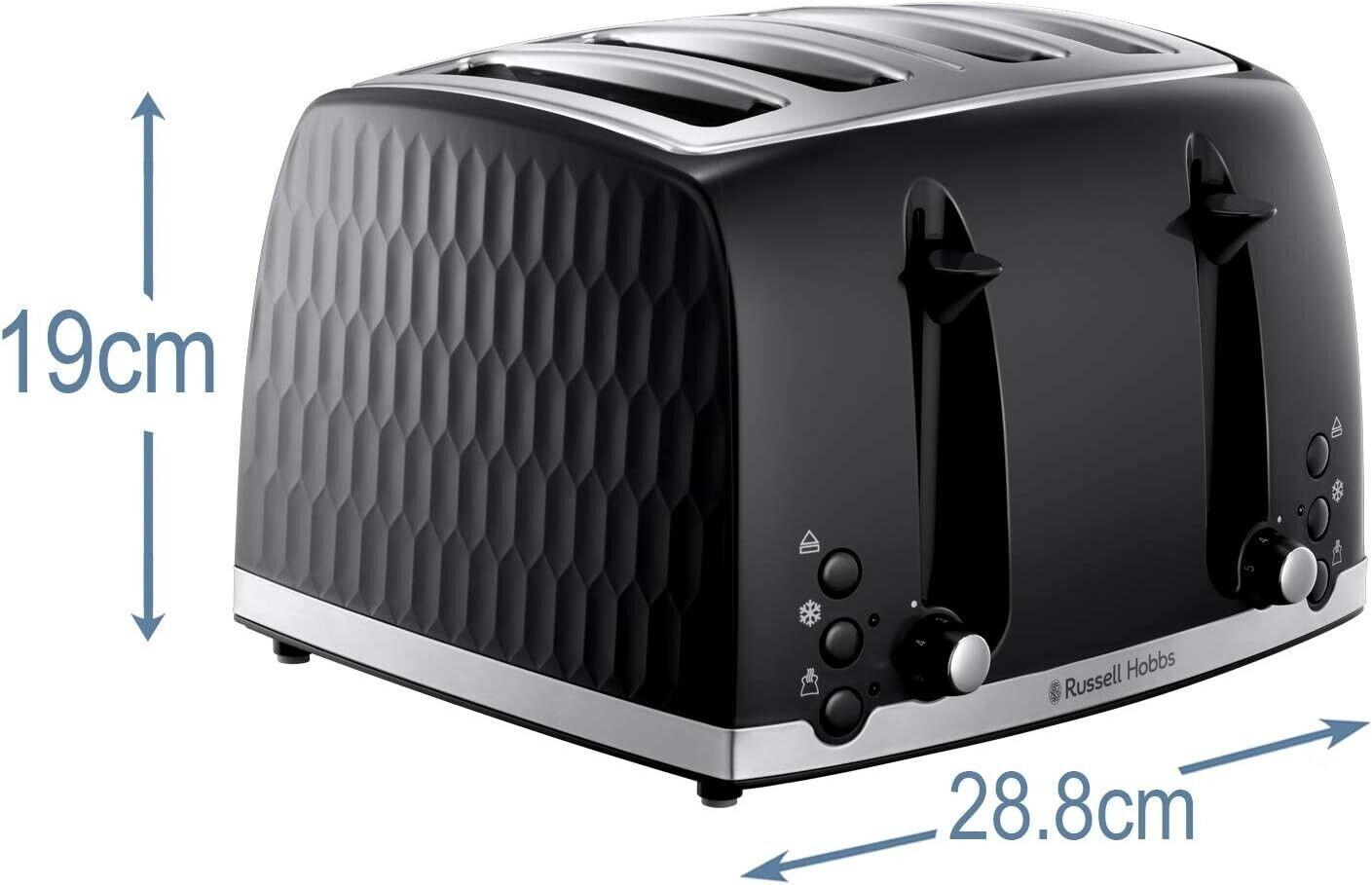 Russell Hobbs Honeycomb Kettle & 4 Slice Toaster Kitchen Set (Black) - Vibe Home