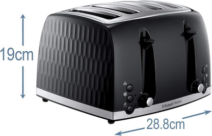Russell Hobbs Honeycomb Kettle & 4 Slice Toaster Kitchen Set (Black) - Vibe Home