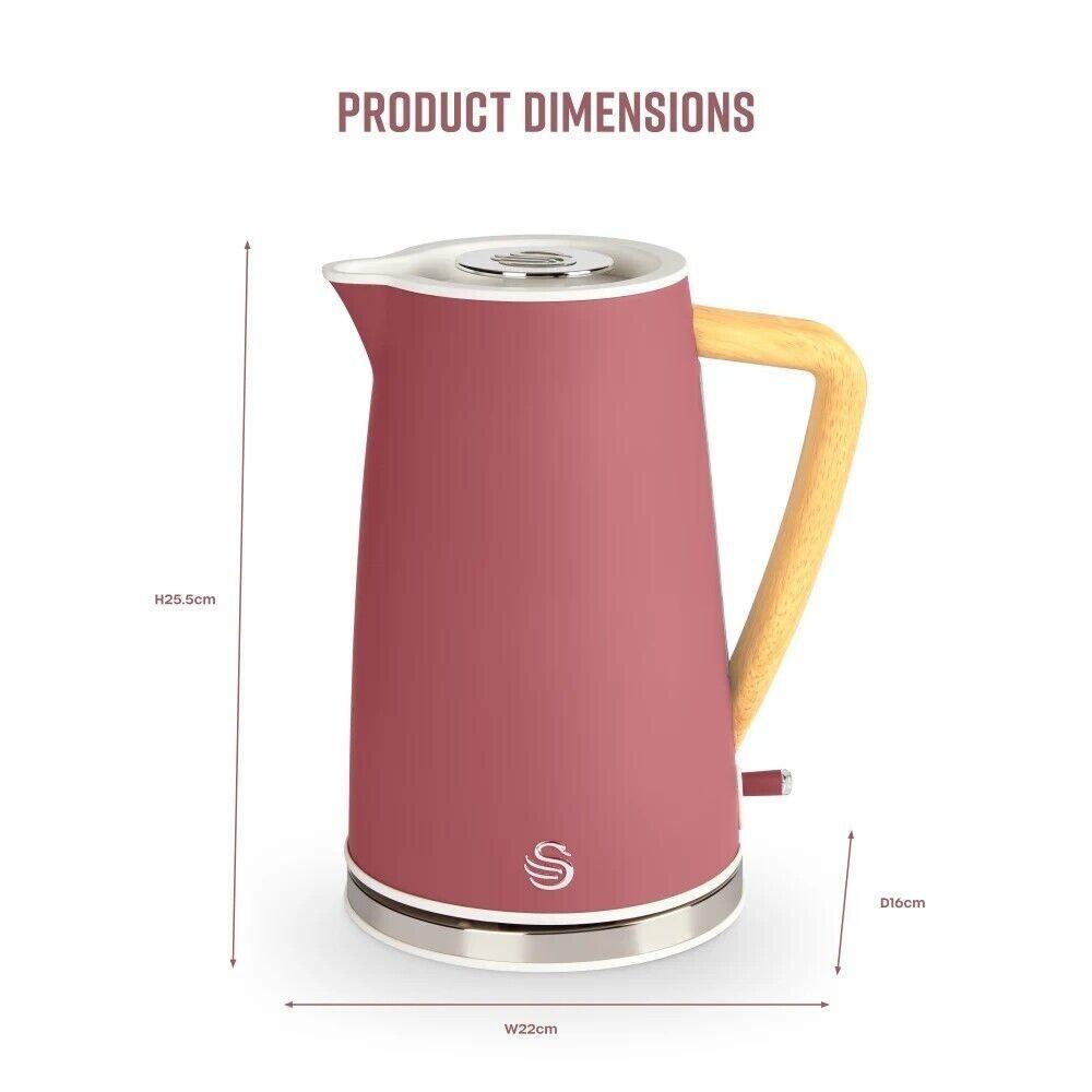 Swan Nordic Kettle, 4 Slice Toaster, Bread Bin, Canisters Kitchen Set (Fuchsia Rose) - Vibe Home