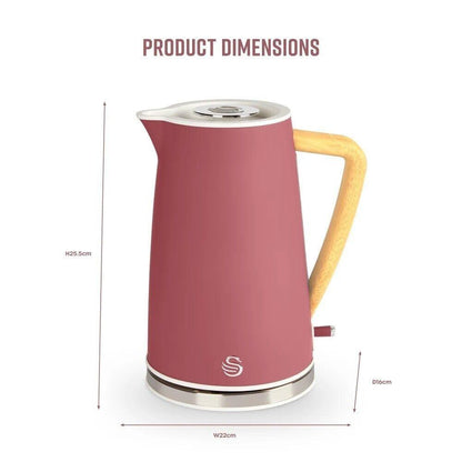 Swan Nordic Kettle, 4 Slice Toaster, Bread Bin, Canisters Kitchen Set (Fuchsia Rose) - Vibe Home