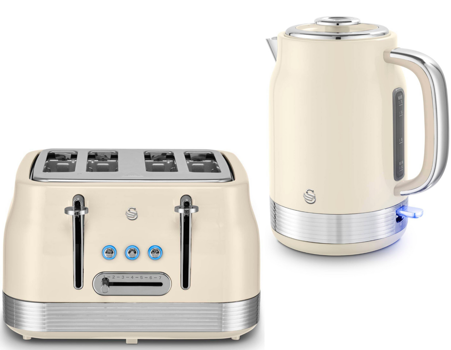 Swan Retro Jug Kettle & 4 Slice Toaster Kitchen Set (Chantilly Cream) - Vibe Home