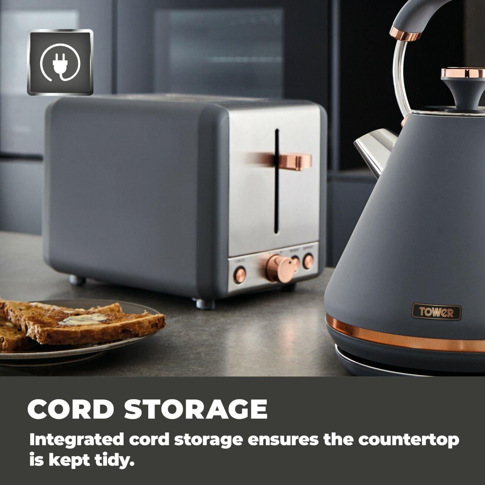 Tower Cavaletto Pyramid Kettle & 2 Slice Toaster Kitchen Set (Grey) - Vibe Home