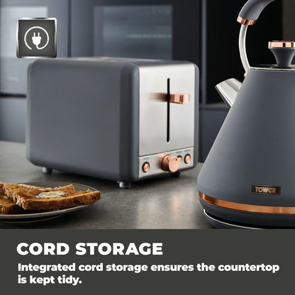 Tower Cavaletto Pyramid Kettle & 2 Slice Toaster Kitchen Set (Grey) - Vibe Home