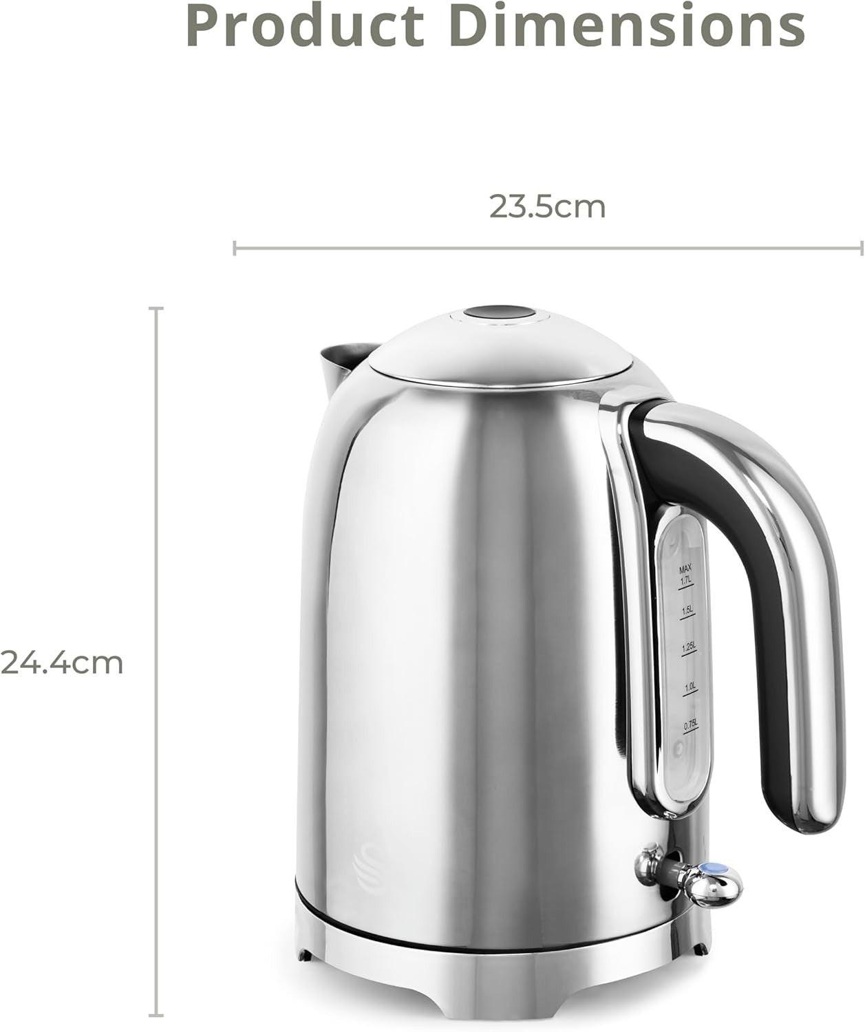Swan Solace Kettle & 2 Slice Toaster Kitchen Set Silver (Stainless Steel) - Vibe Home