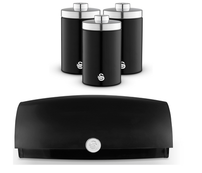 Swan Townhouse Bread Bin & Canisters Kitchen Storage Set (Black) - Vibe Home