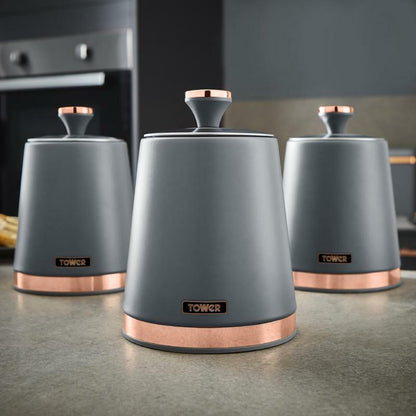 Tower Cavaletto Bread Bin & Canisters Kitchen Storage Set (Grey) - Vibe Home