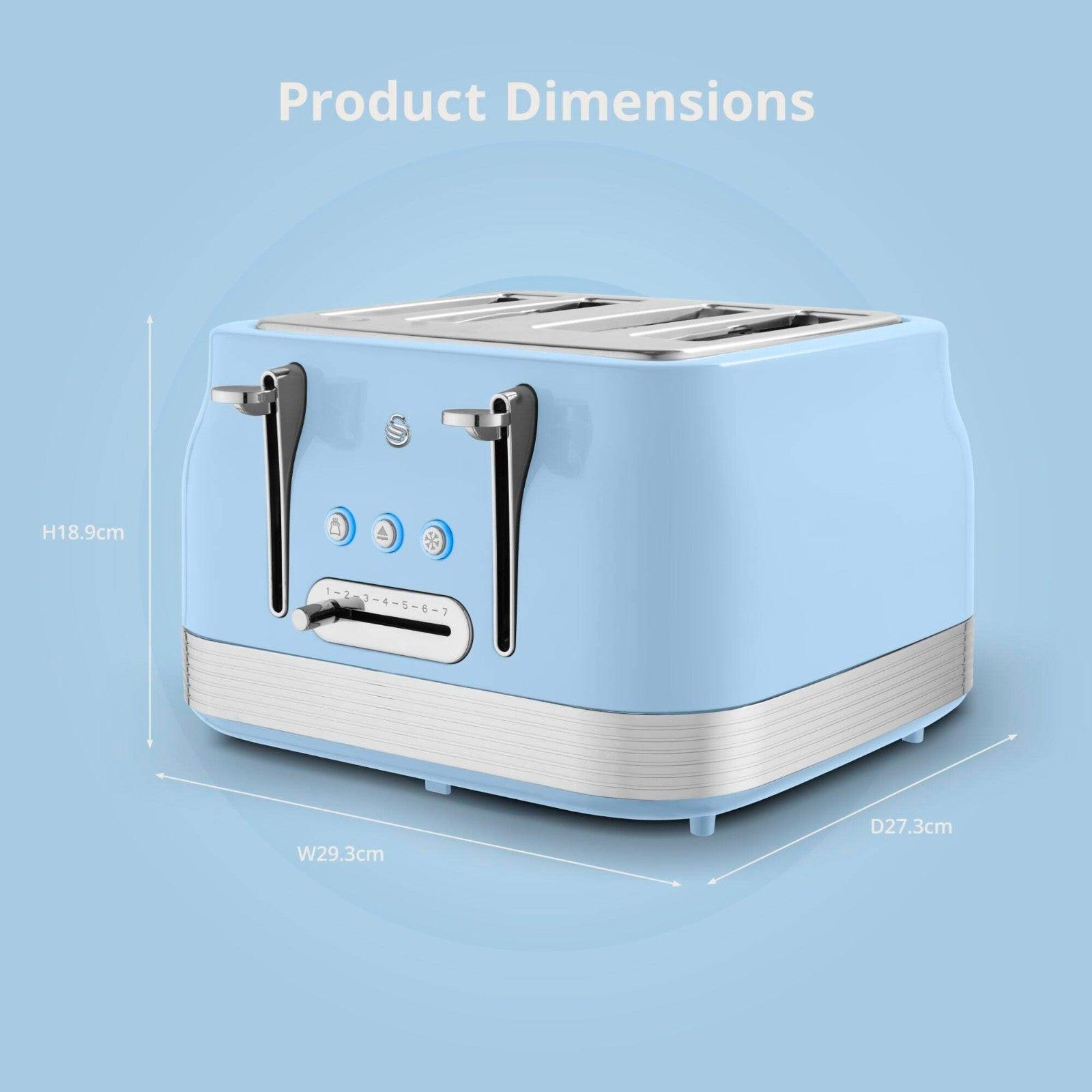 Swan Retro Jug Kettle, 4 Slice Toaster, Bread Bin & Canisters Kitchen Set (Blue) - Vibe Home