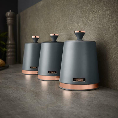 Tower Cavaletto Pyramid Kettle, 4 Slice Toaster & Canisters Kitchen Set (Grey) - Vibe Home