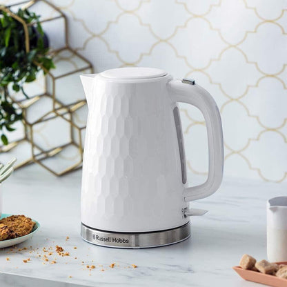 Russell Hobbs Honeycomb Kettle & 4 Slice Toaster Kitchen Set (White) - Vibe Home