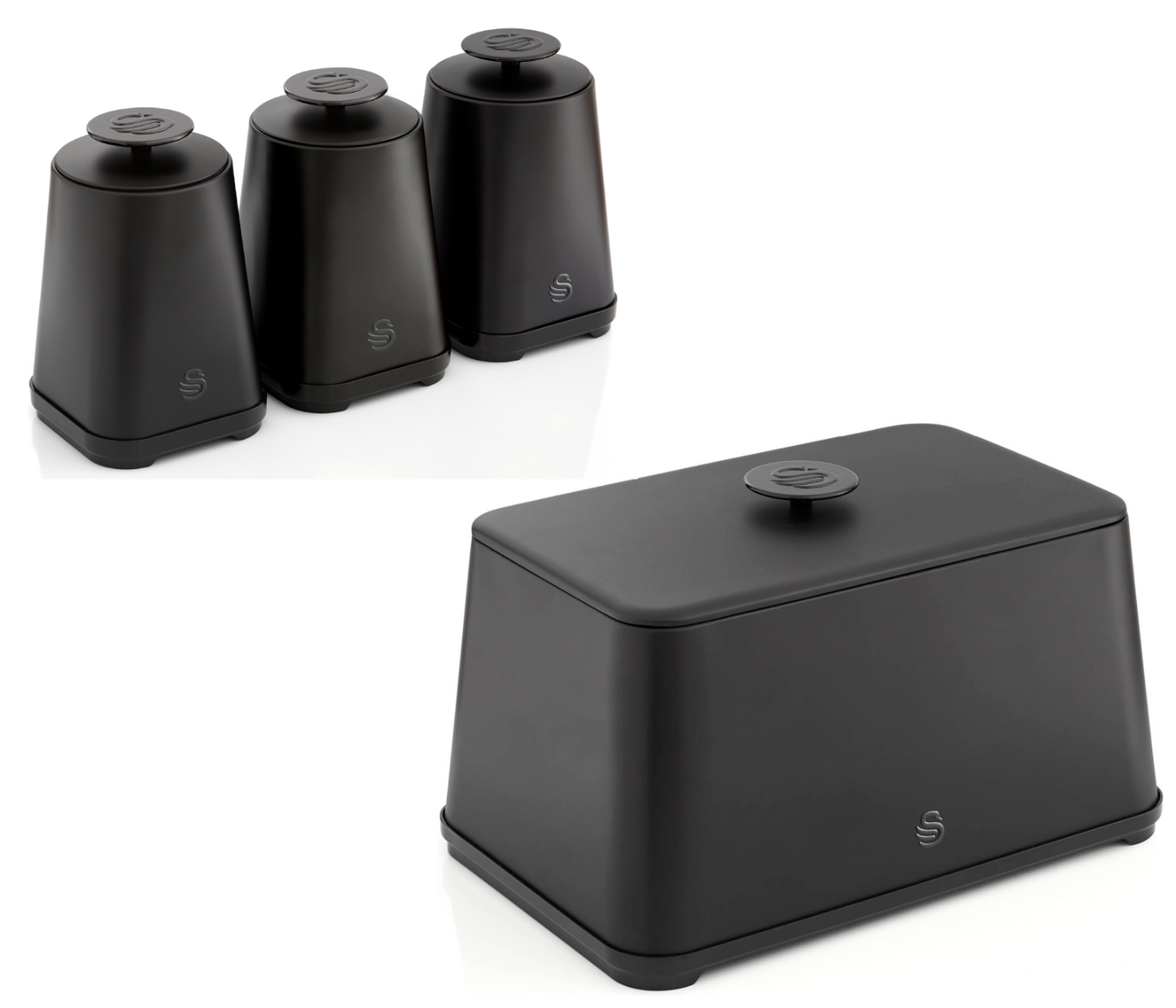 Swan Stealth Bread Bin & Canisters Kitchen Storage Set (Matt Black) - Vibe Home