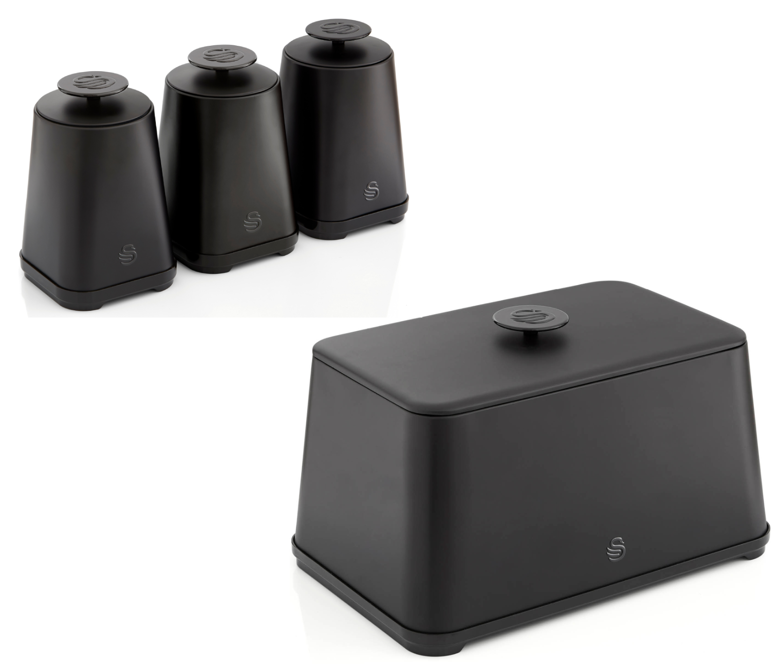 Swan Stealth Bread Bin & Canisters Kitchen Storage Set (Matt Black) - Vibe Home