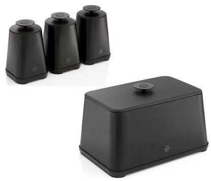 Swan Stealth Bread Bin & Canisters Kitchen Storage Set (Matt Black) - Vibe Home