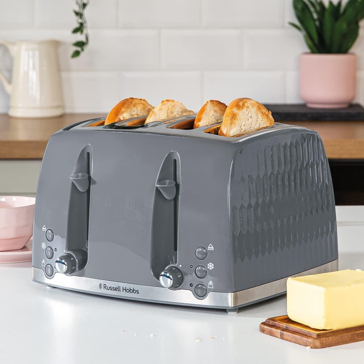 Russell Hobbs Honeycomb Kettle & 4 Slice Toaster Kitchen Set (Grey) - Vibe Home