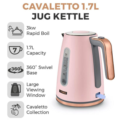 Tower Cavaletto Jug Kettle, 4 Slice Toaster, Bread Bin, Canisters Kitchen Set (Pink) - Vibe Home
